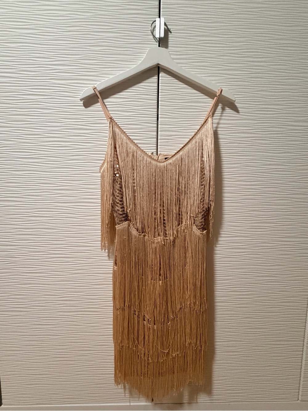 Lulu's Champagne Fringe Mini Dress